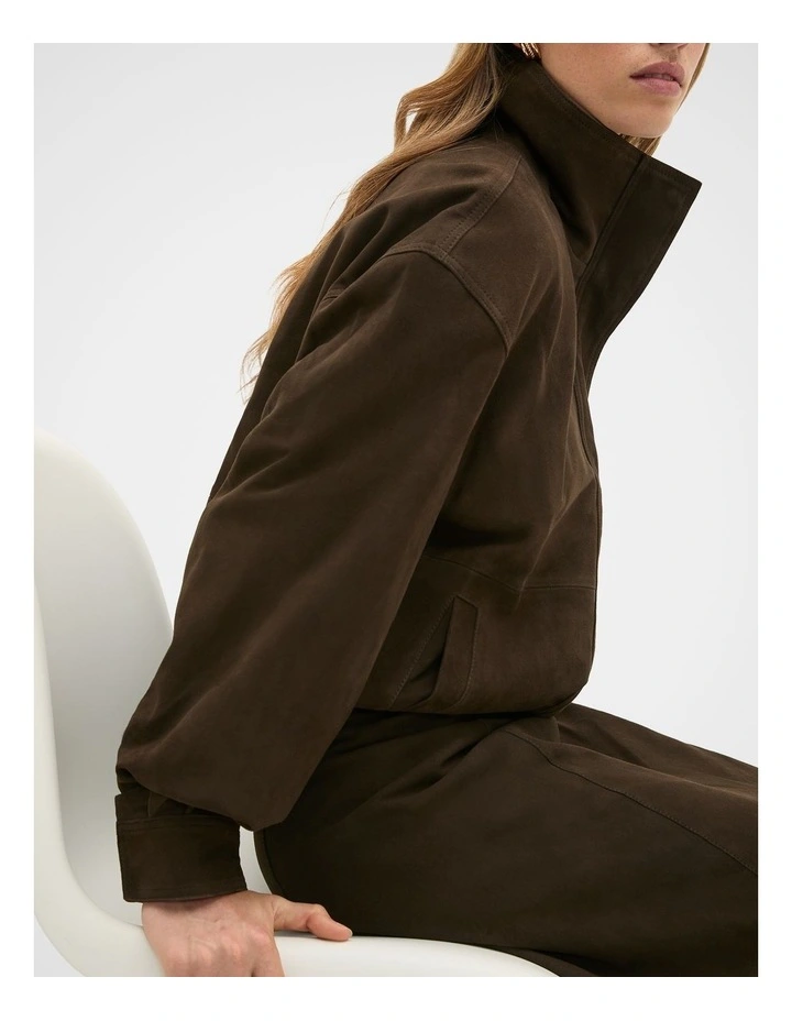 Suede Bomber Jacket in Coffee Bean image 4