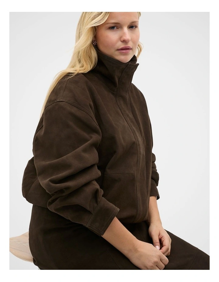 Suede Bomber Jacket in Coffee Bean image 5