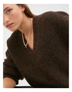 Lofty V Neck Slouch Knit in Coffee Bean