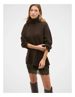 Australian Merino Oversized Roll Neck in Coffee Bean