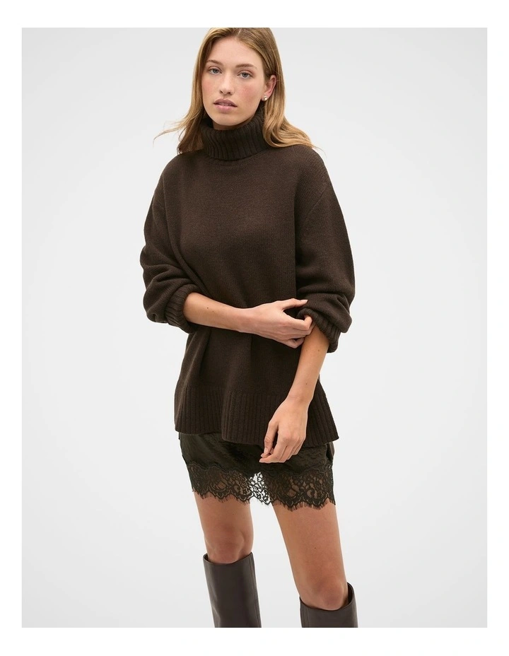 Australian Merino Oversized Roll Neck in Coffee Bean image 1
