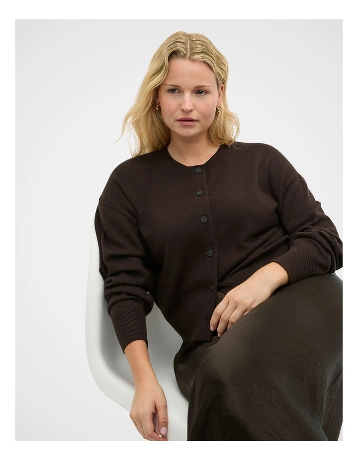 Australian Merino Relaxed Cardigan in Coffee Bean image 7