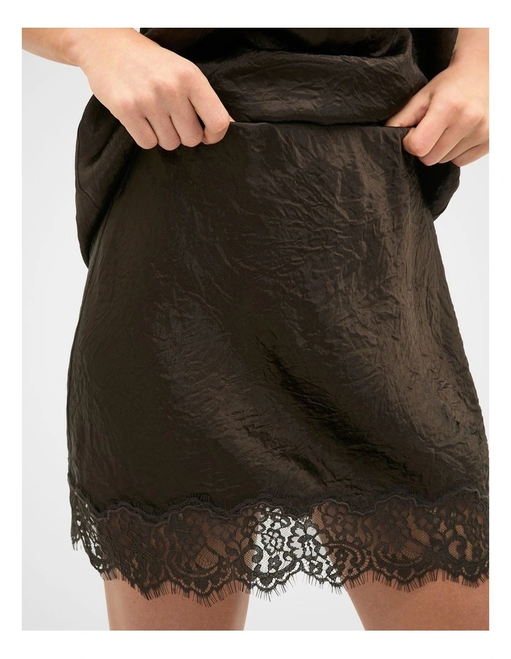 Lace Trim Mini Skirt in Coffee Bean image 1