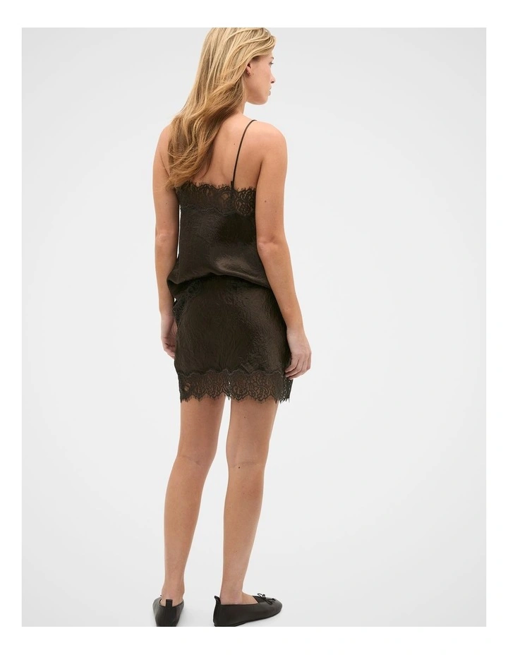 Lace Trim Mini Skirt in Coffee Bean image 2