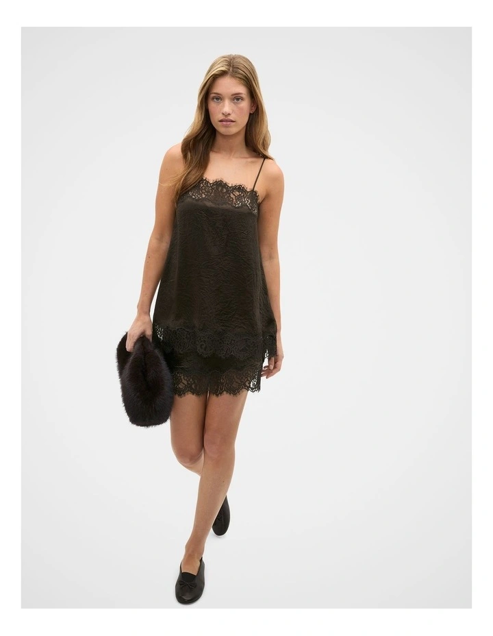 Lace Trim Mini Skirt in Coffee Bean image 3