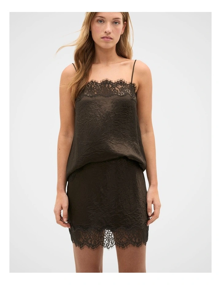 Lace Trim Mini Skirt in Coffee Bean image 4