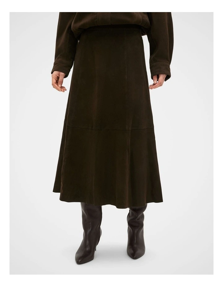 Suede Midi A Line Skirt in Coffee Bean image 1