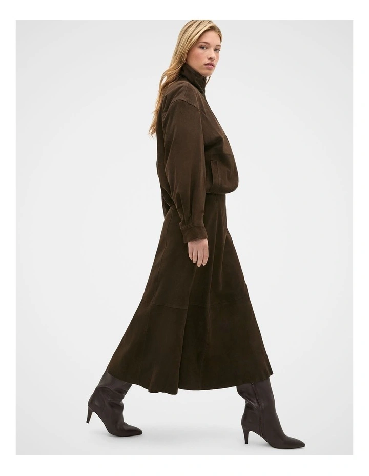 Suede Midi A Line Skirt in Coffee Bean image 4