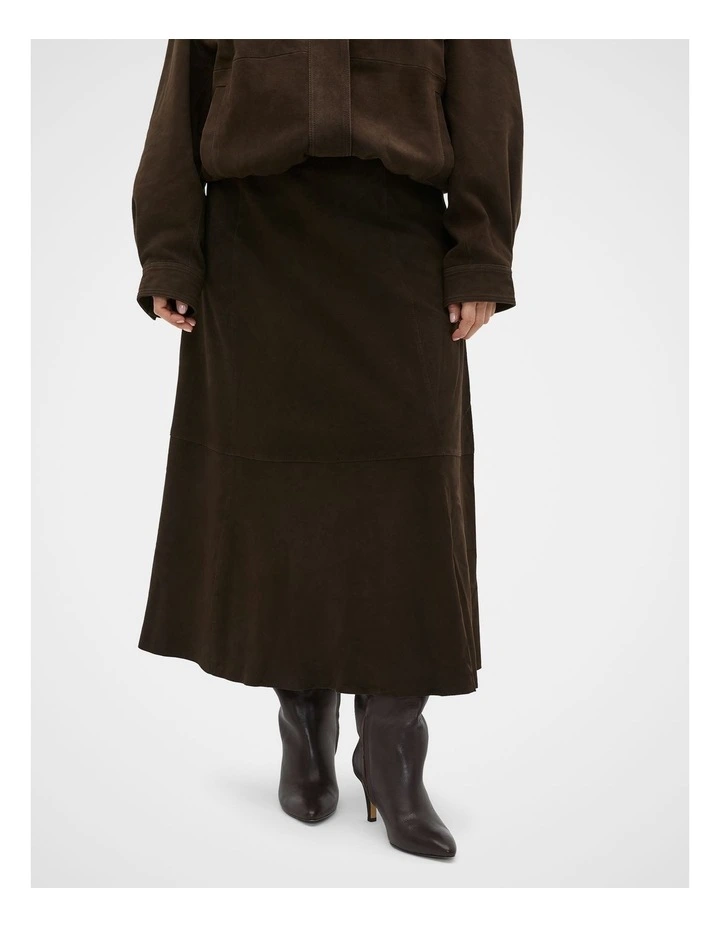 Suede Midi A Line Skirt in Coffee Bean image 7