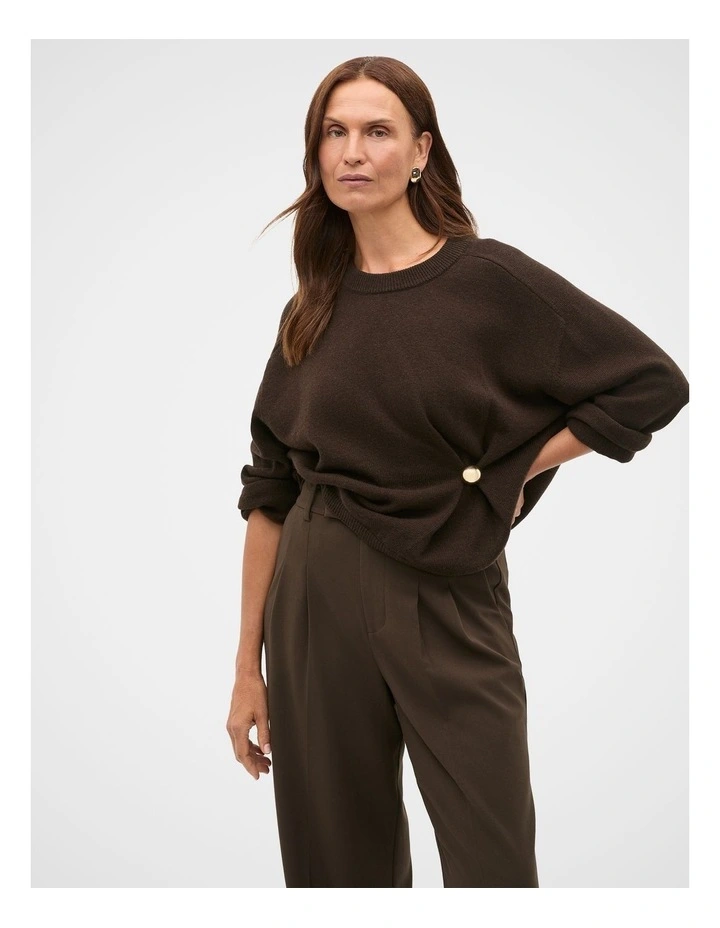 Clasp Detail Gathered Knit in Coffee Bean image 1