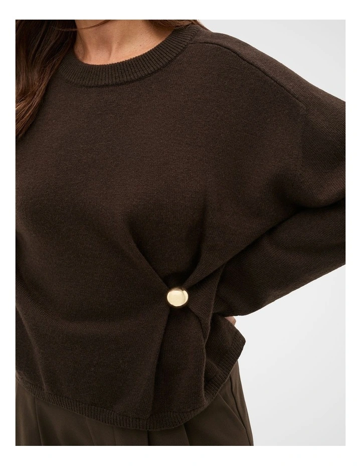 Clasp Detail Gathered Knit in Coffee Bean image 4