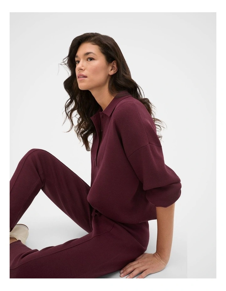 Double Knit Collared Sweater in Plum Red image 1