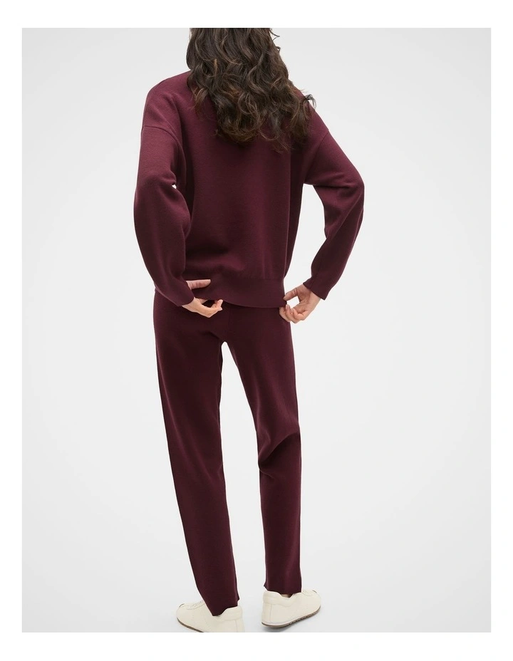 Double Knit Collared Sweater in Plum Red image 2