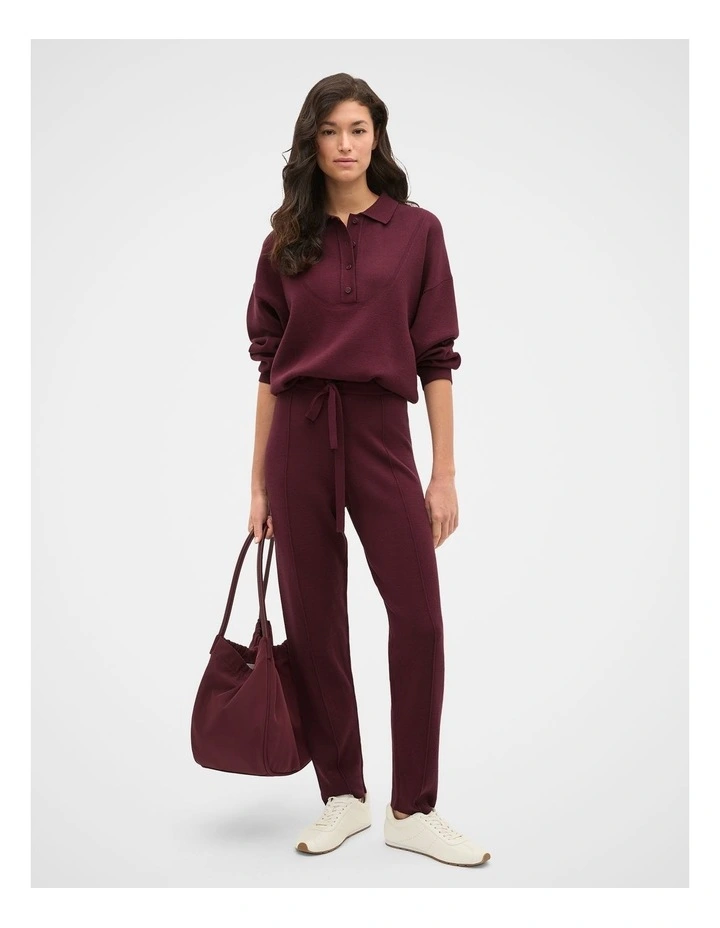 Double Knit Collared Sweater in Plum Red image 3