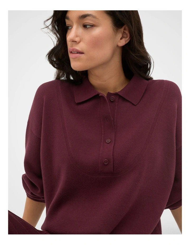 Double Knit Collared Sweater in Plum Red image 4