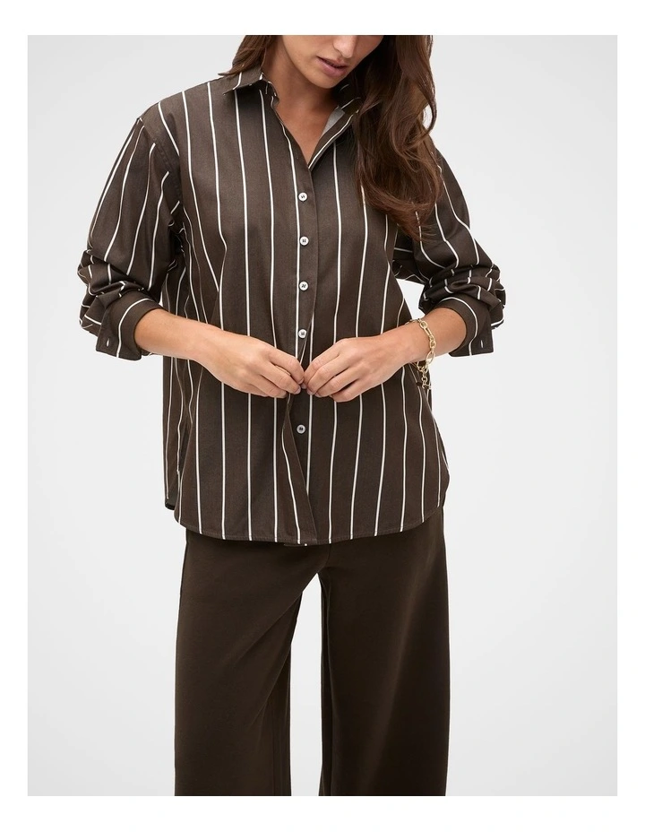 Stripe Cotton Oversized Shirt in Coffee Bean Stripe image 1