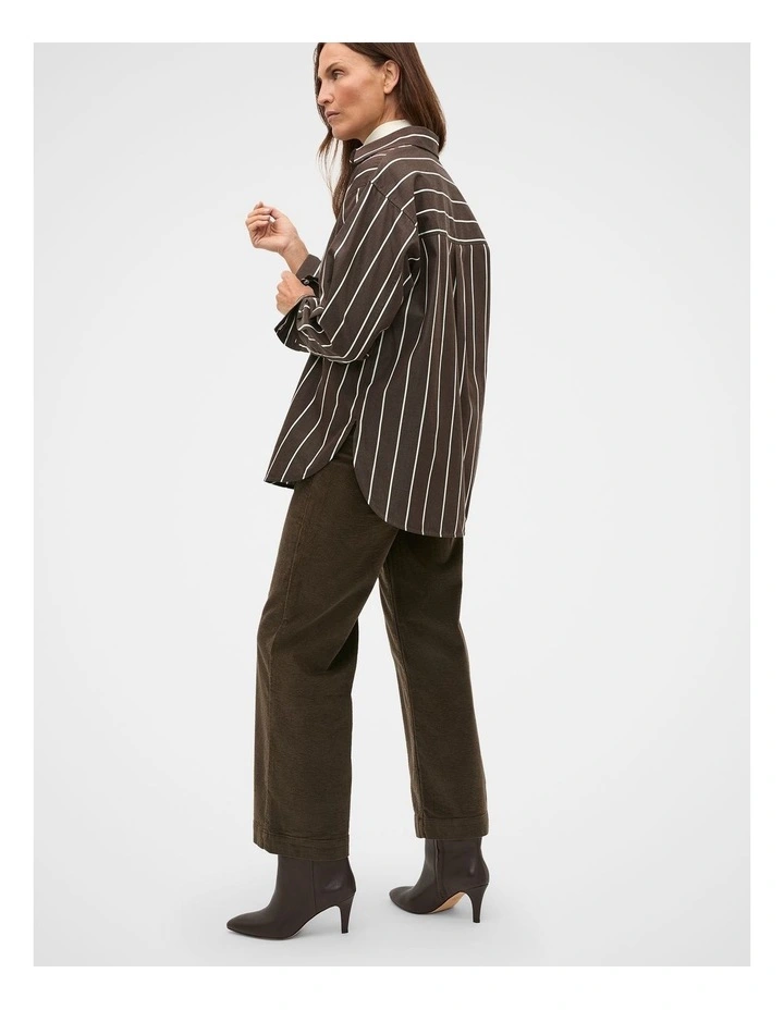 Stripe Cotton Oversized Shirt in Coffee Bean Stripe image 2
