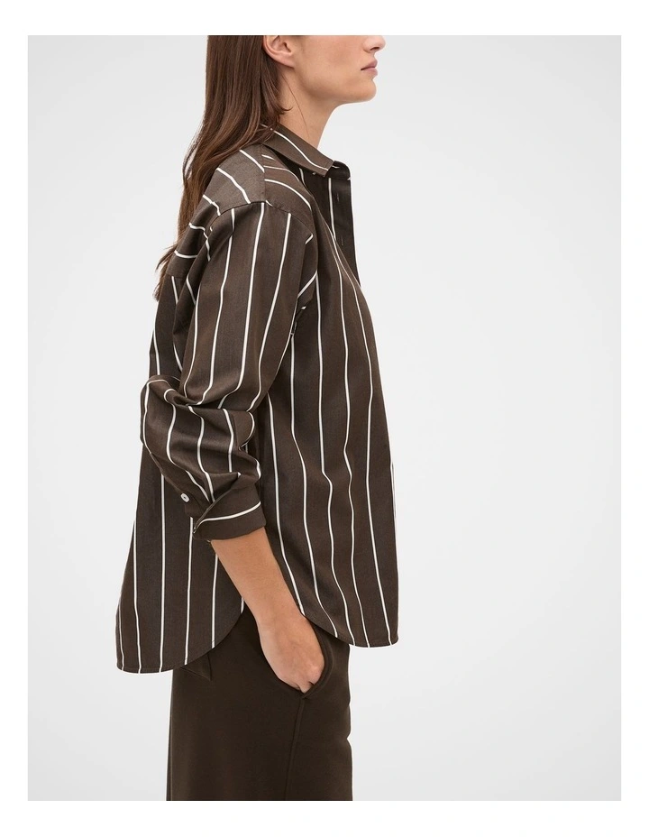 Stripe Cotton Oversized Shirt in Coffee Bean Stripe image 3