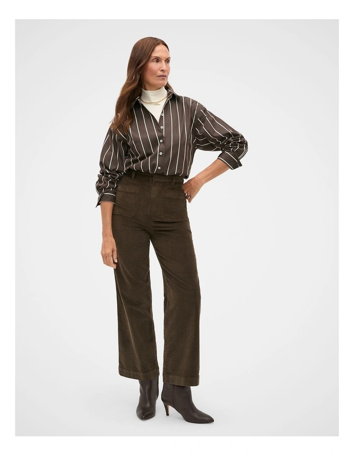 Stripe Cotton Oversized Shirt in Coffee Bean Stripe image 3