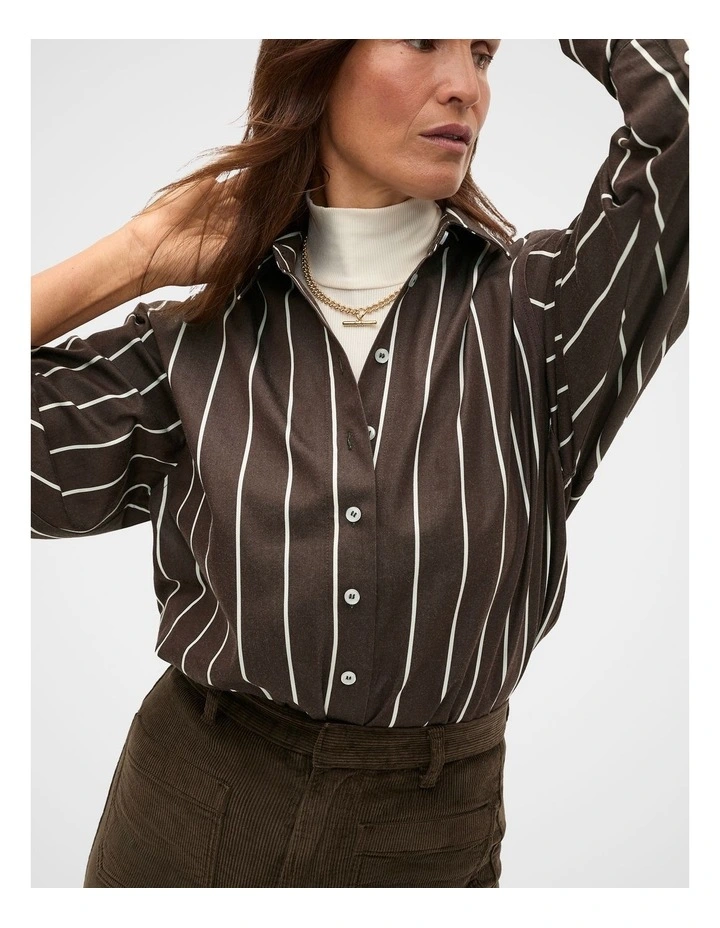 Stripe Cotton Oversized Shirt in Coffee Bean Stripe image 4