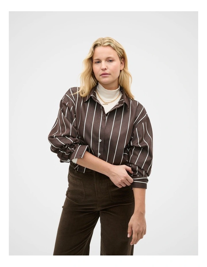 Stripe Cotton Oversized Shirt in Coffee Bean Stripe image 5