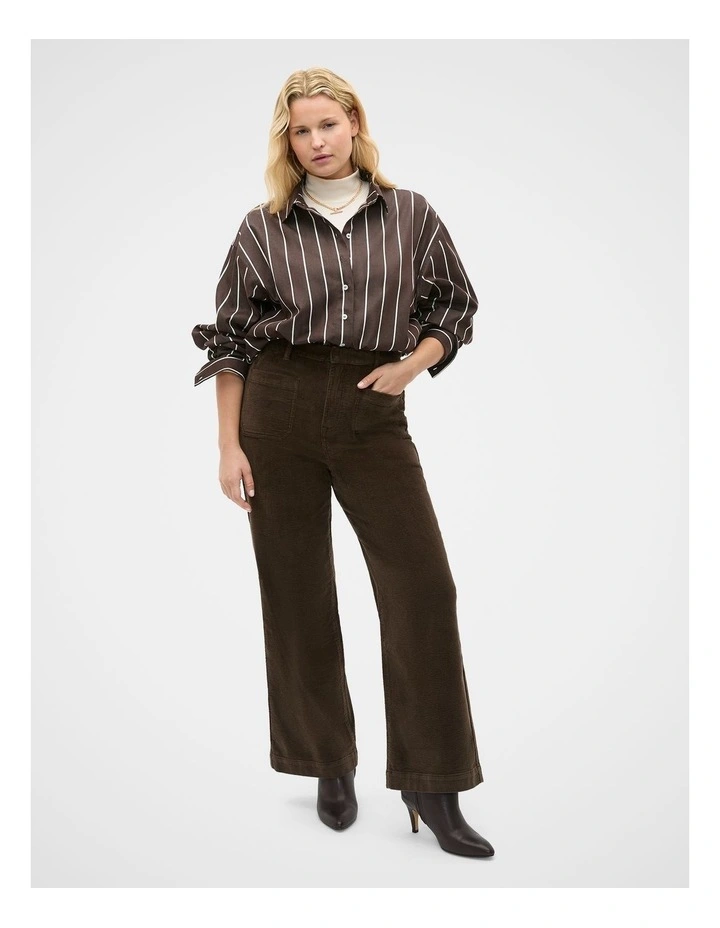 Stripe Cotton Oversized Shirt in Coffee Bean Stripe image 6