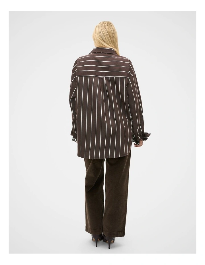 Stripe Cotton Oversized Shirt in Coffee Bean Stripe image 7