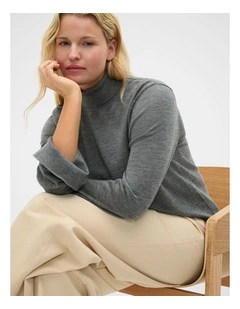 Fine Merino Mock Neck Knit in Charcoal Grey Marle