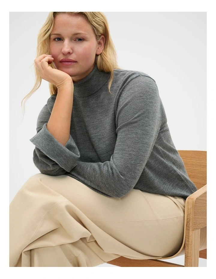 Fine Merino Mock Neck Knit in Charcoal Grey Marle image 1