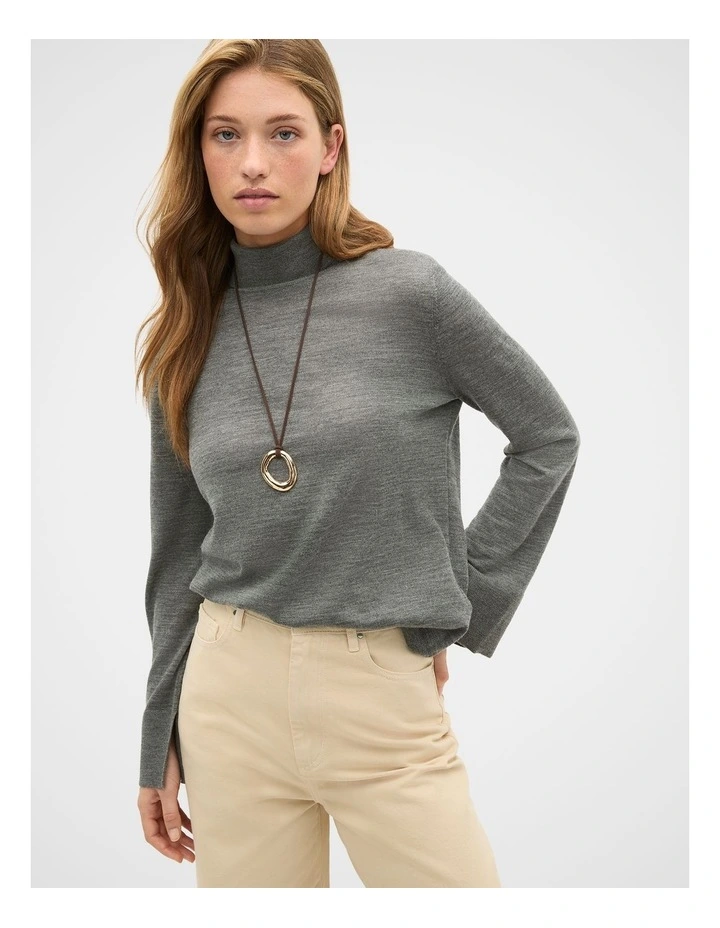 Fine Merino Mock Neck Knit in Charcoal Grey Marle image 5