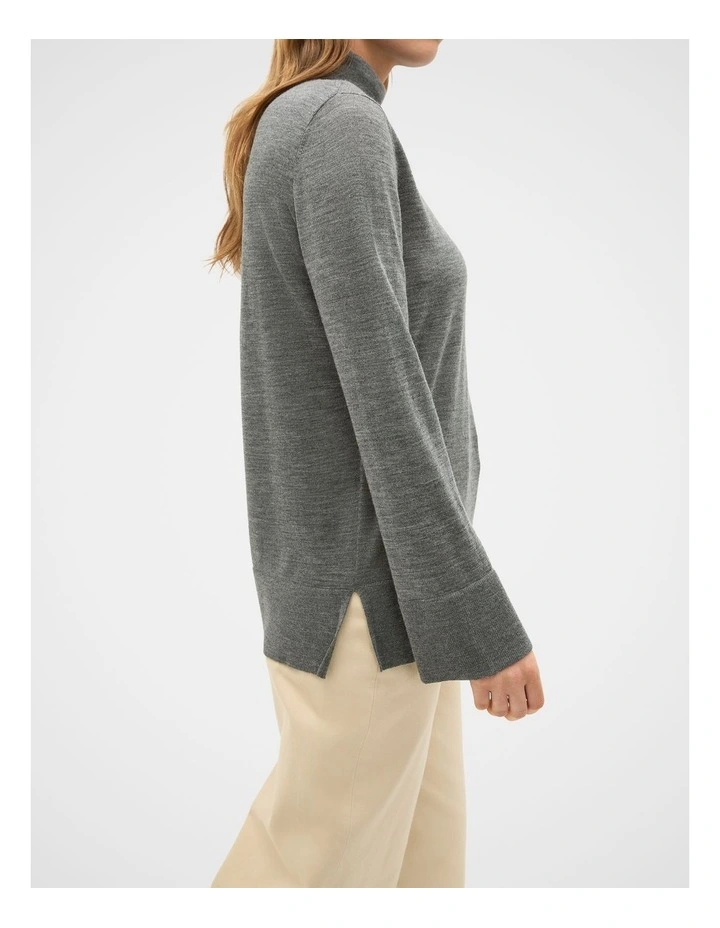 Fine Merino Mock Neck Knit in Charcoal Grey Marle image 7
