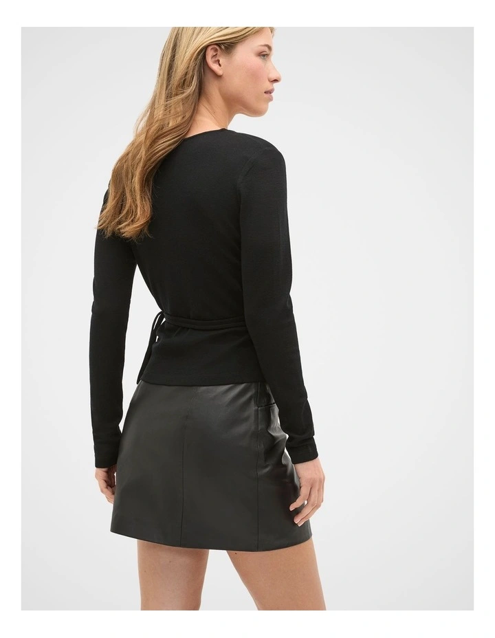 Australian Merino Wrap Top in Black image 2