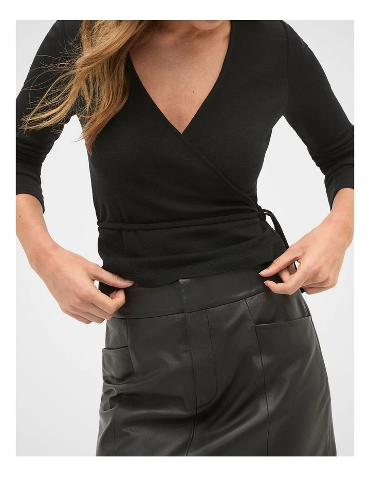Australian Merino Wrap Top in Black image 4