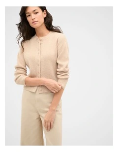 Merino Button Up Knit Cardigan in Sandstone Marle