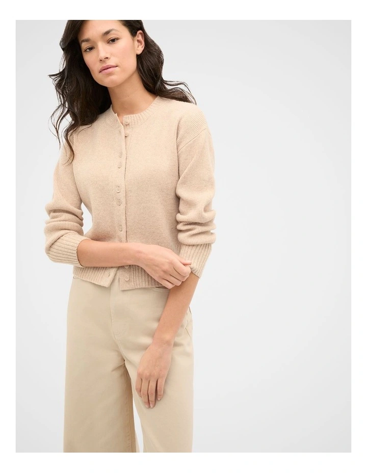 Merino Button Up Knit Cardigan in Sandstone Marle image 1
