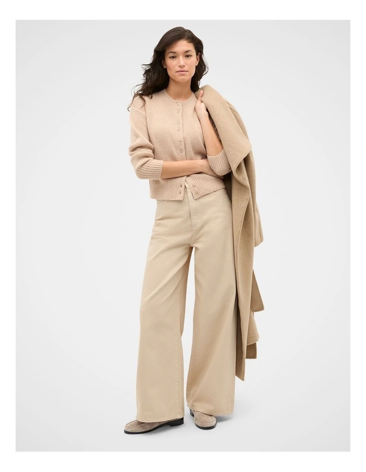 Merino Button Up Knit Cardigan in Sandstone Marle image 3