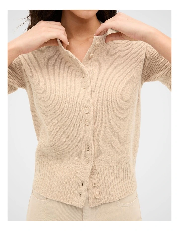 Merino Button Up Knit Cardigan in Sandstone Marle image 4