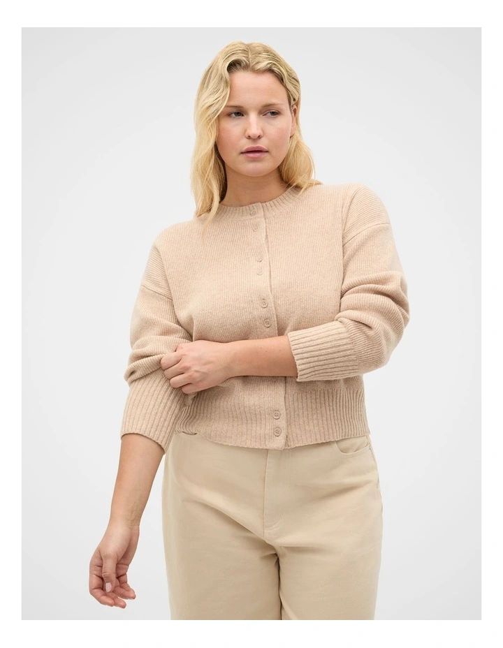 Merino Button Up Knit Cardigan in Sandstone Marle image 5
