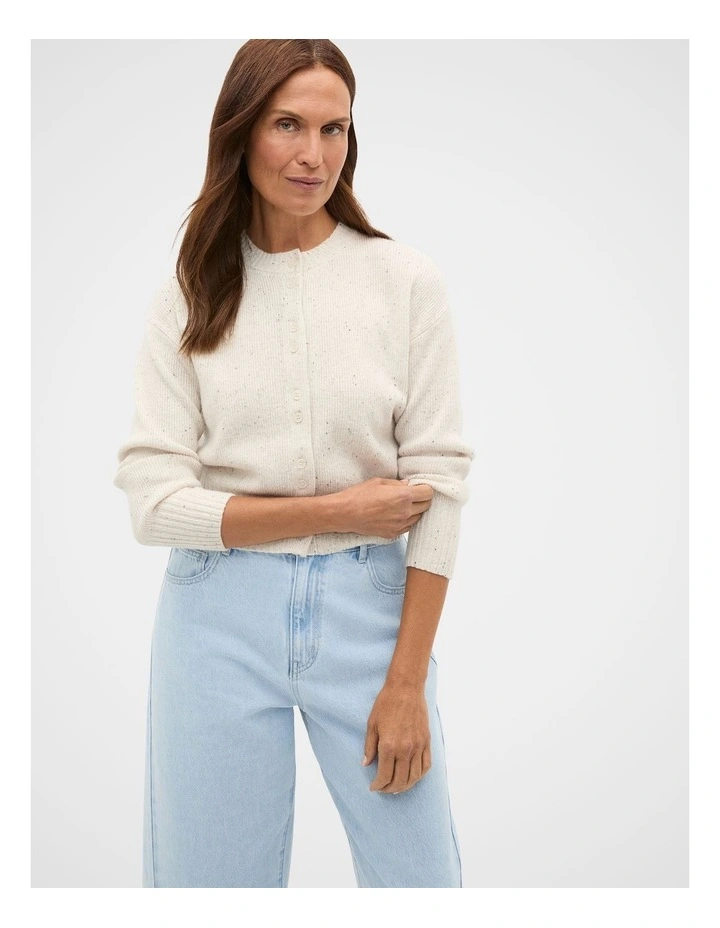 Merino Button Up Knit Cardigan in Mist Speckle image 1