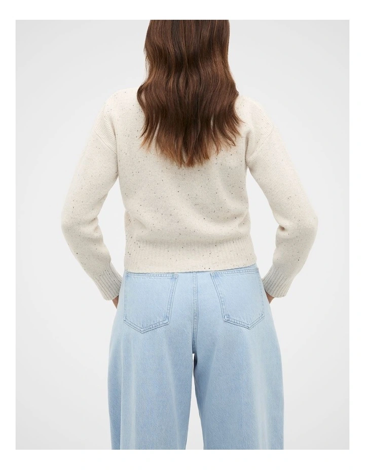 Merino Button Up Knit Cardigan in Mist Speckle image 2