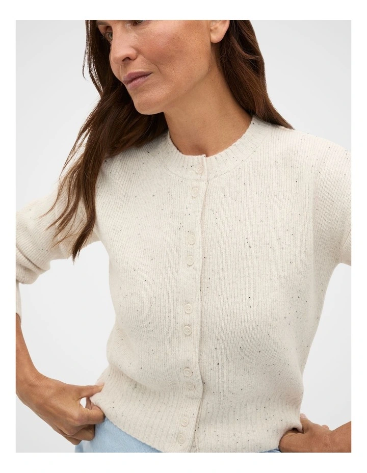 Merino Button Up Knit Cardigan in Mist Speckle image 3