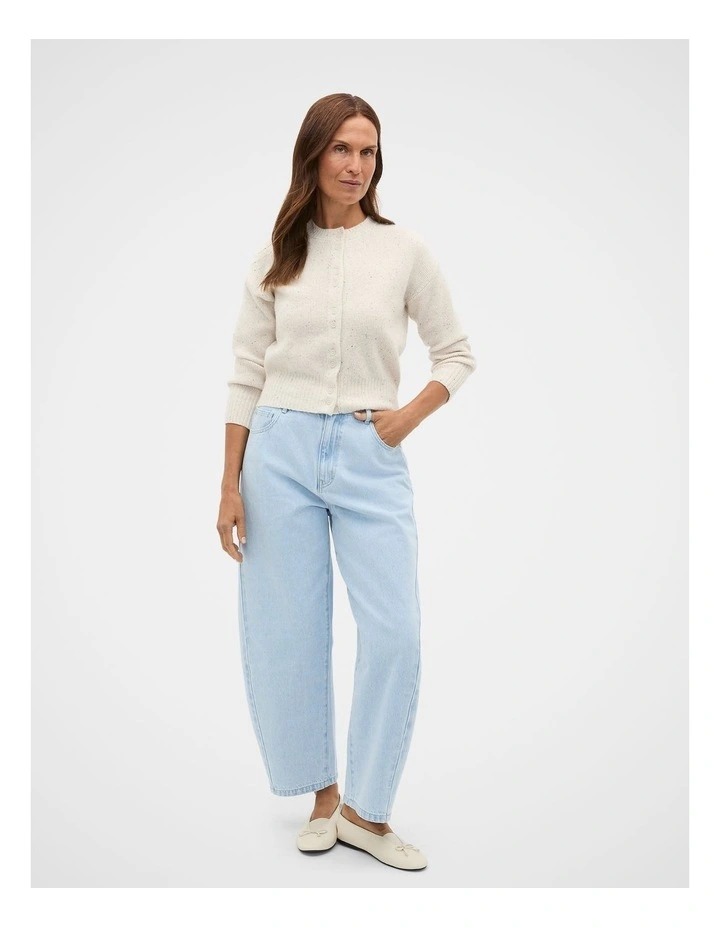 Merino Button Up Knit Cardigan in Mist Speckle image 4