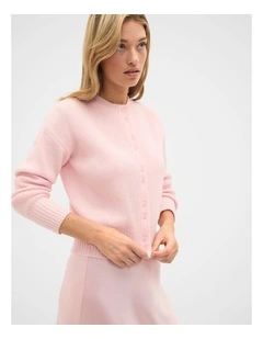 Merino Button Up Knit Cardigan in Pale Blossom