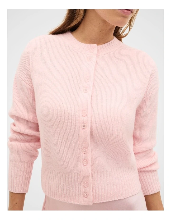 Merino Button Up Knit Cardigan in Pale Blossom image 3