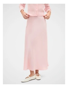 Satin Midi Skirt in Pale Blossom