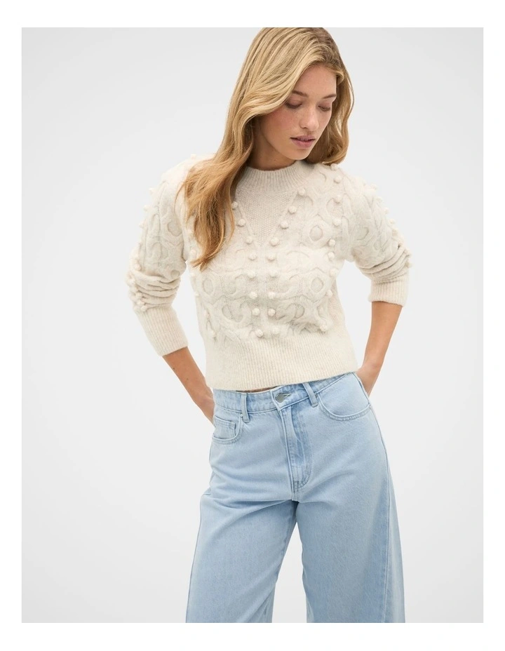 Pom Pom Cable Knit Sweater in Mist Marle image 1