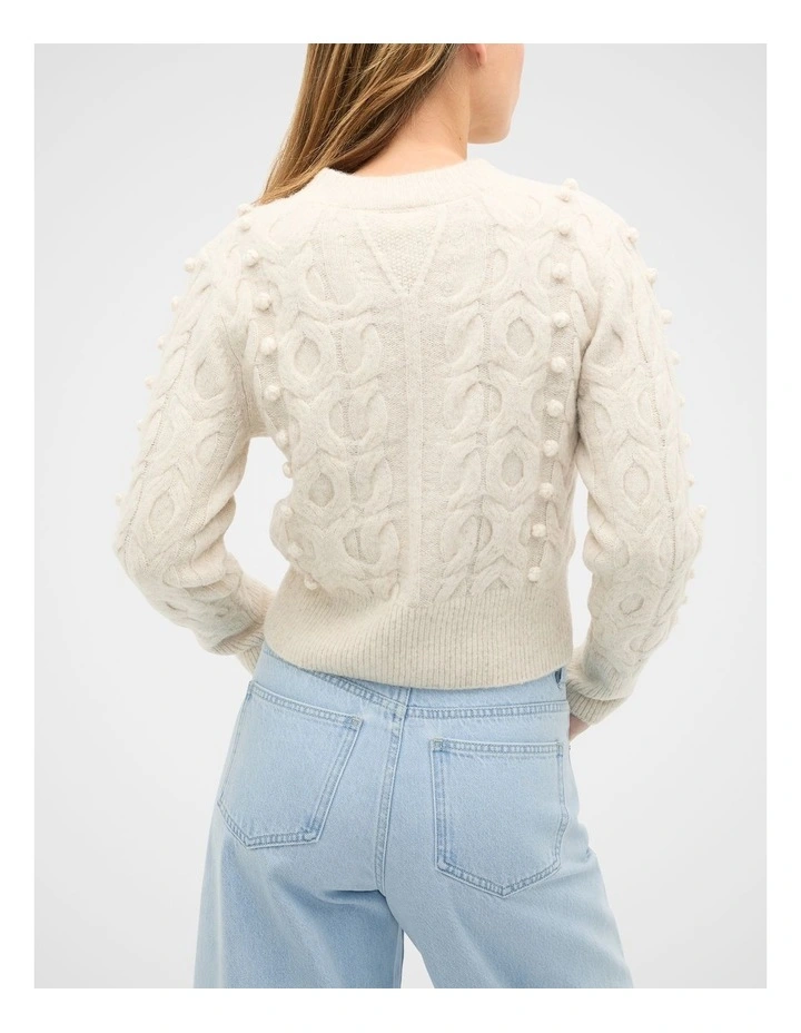 Pom Pom Cable Knit Sweater in Mist Marle image 2