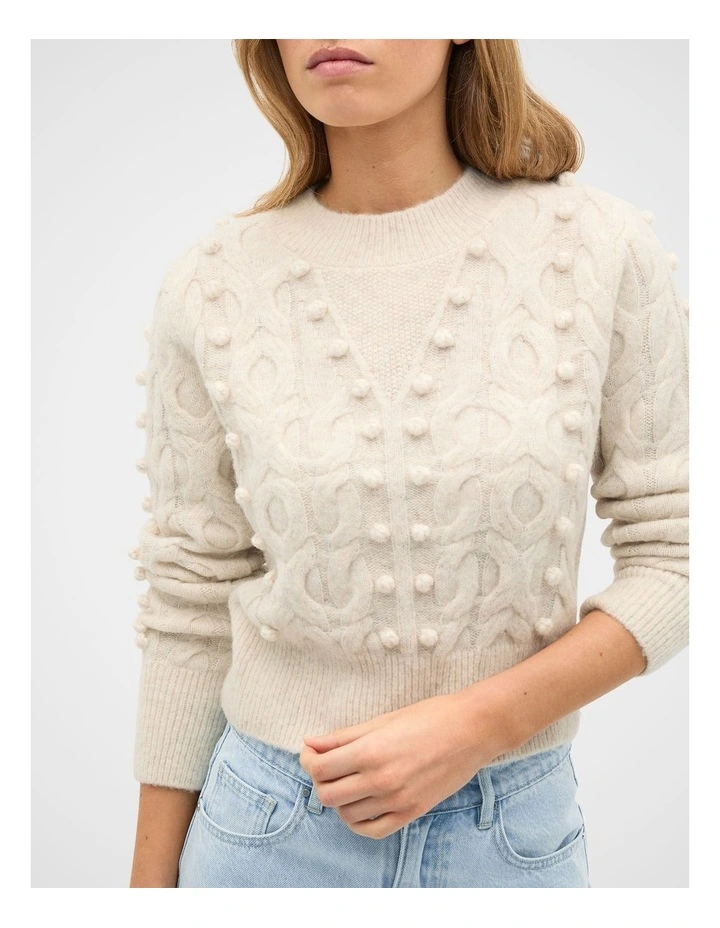 Pom Pom Cable Knit Sweater in Mist Marle image 3