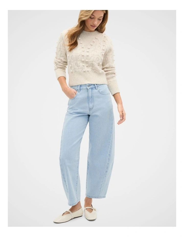 Pom Pom Cable Knit Sweater in Mist Marle image 4