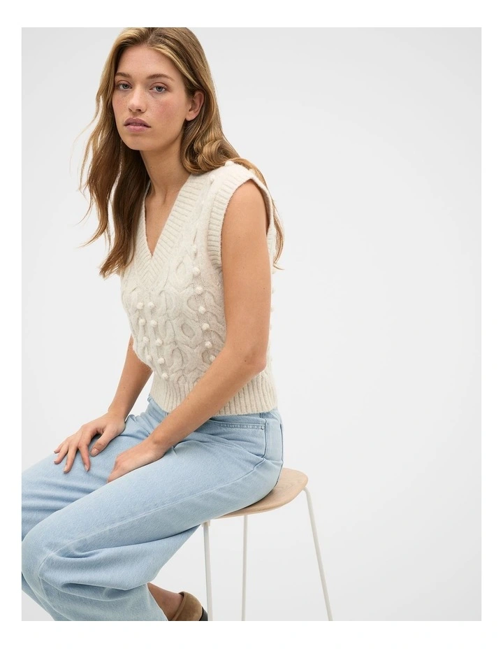 Pom Pom Cable Knit Vest in Mist Marle image 1